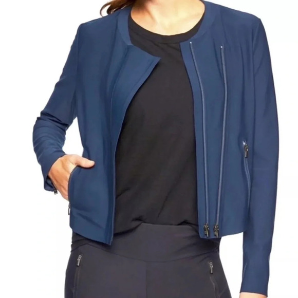 ATHLETA Stellar Moto Zip Technical Jacket Navy Blue Casual Women’s Small - Picture 2 of 12
